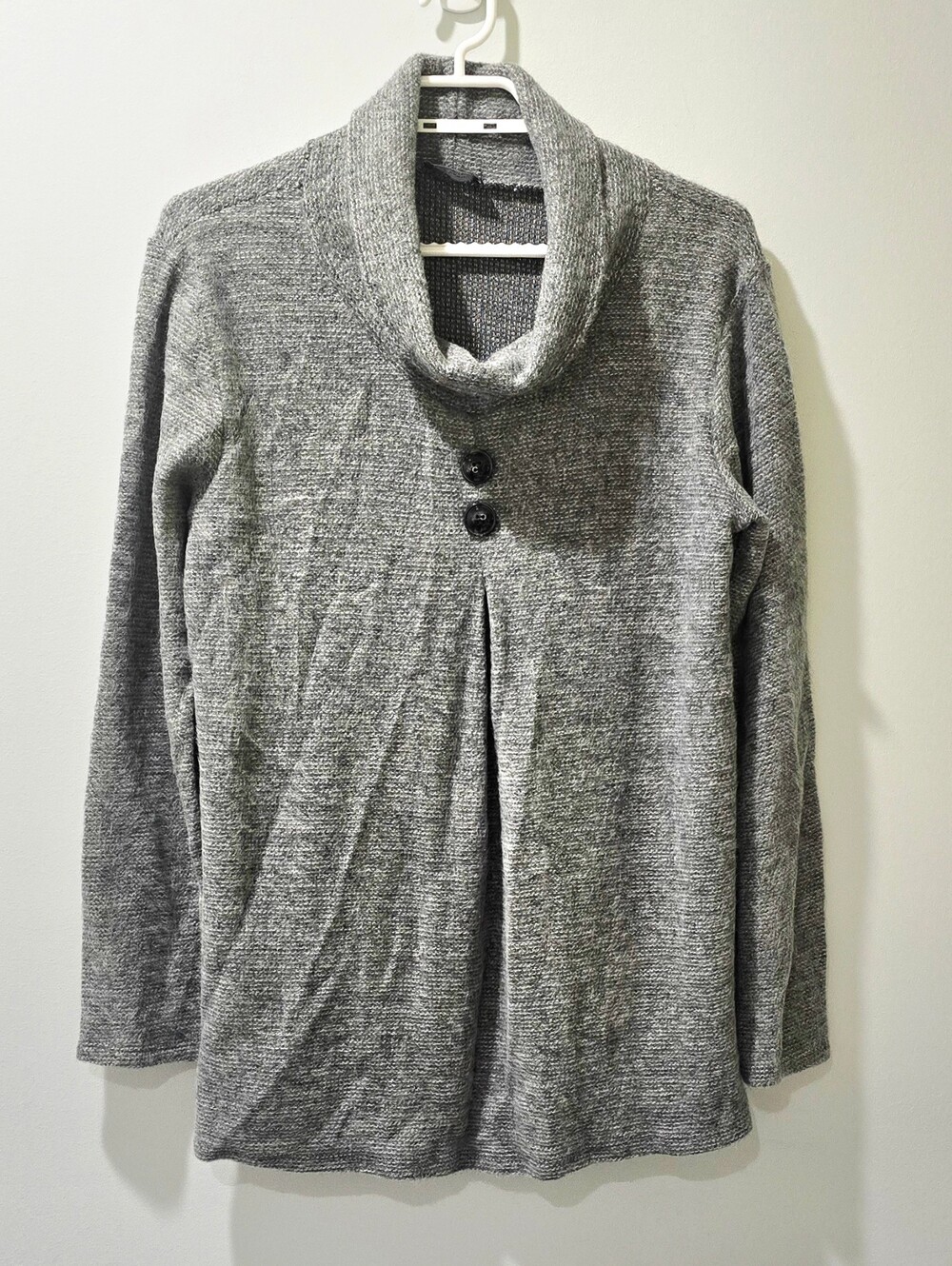 Luca Vanucci Women's Gray Cowl Neck Button-Front Sweater Tunic Size L